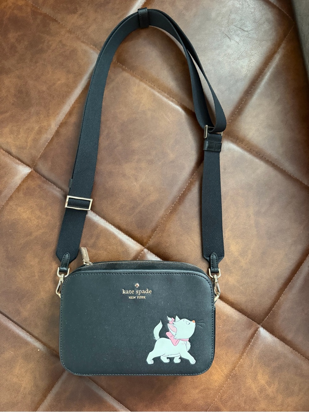 kate spade Black Crossbody with White & Pink Cat Accent Aristocats Marie